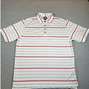 FootJoy FJ Polo Shirt Mens XL White Red Blue Stripe Athletic Golf NOTE‎